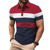 Men's Casual Striped Color Block Lapel Polo Shirt 33075647TO