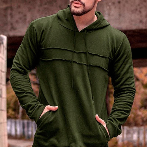 Men's Autumn and Winter Casual Solid Color Stitching Drawstring Long Sleeve Hoodie 58453116U