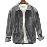Men's Retro Textured Fabric Lapel Multi-pocket Thin Jacket 35818966M