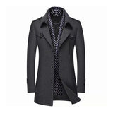 Men's Casual Wool Blend Scarf Collar Warm Mid-Length Lapel Single-Breasted Coat 15758532M