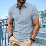 Men's Solid Color Textured Zip Short Sleeve POLO Shirt 51841284X