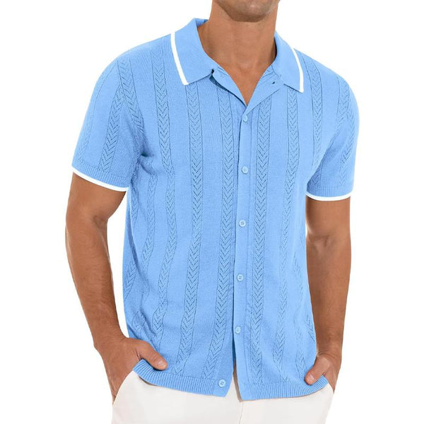 Men's Casual Solid Color Short-Sleeved Single-Breasted Polo Shirt 15619954Y