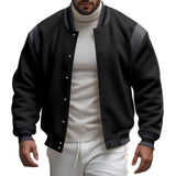 Men's Casual Colorblock Plus Velvet Stand Collar Baseball Jacket 22354630Y