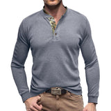 Men's Casual Henley Collar Contrast Waffle Long Sleeve T-Shirt 51820727M