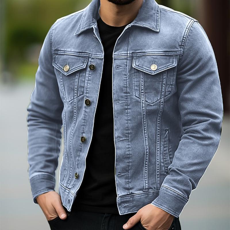 Men's Vintage Fit Lapel Single Breasted Denim Jacket 65692690M