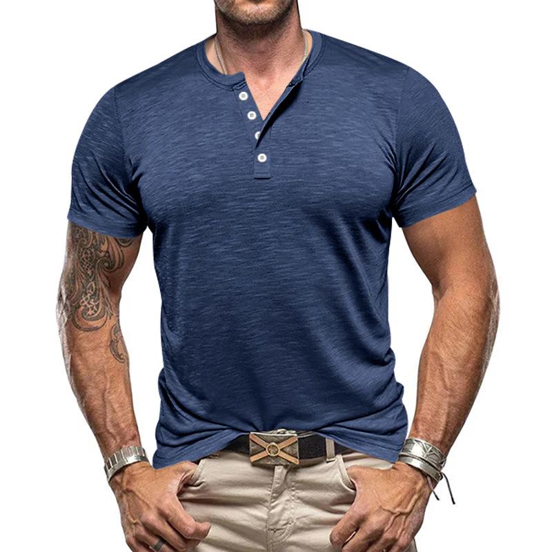 Men's Casual Henley Collar Short Sleeve T-Shirt 76662406Y