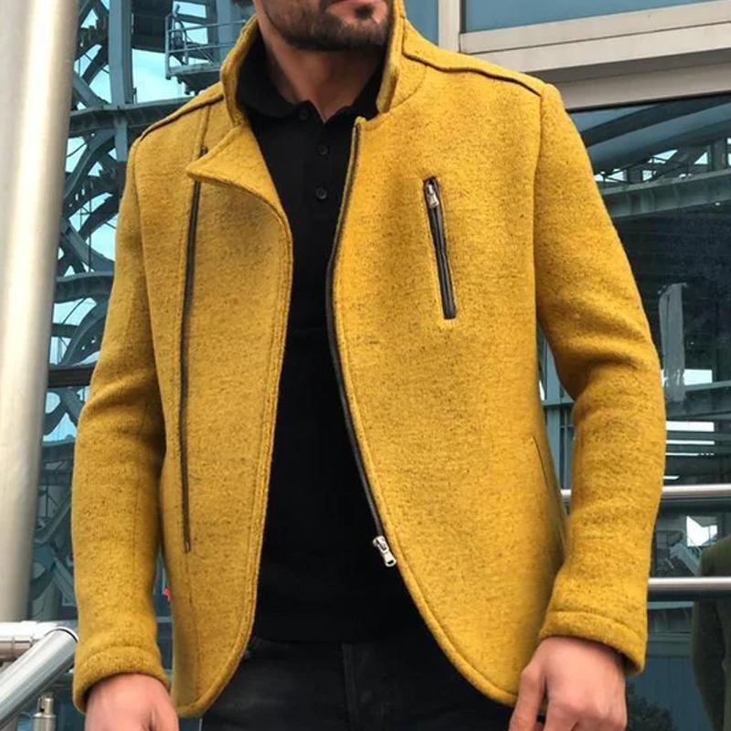 Veste zippée à col montant de couleur unie pour hommes 13357380X