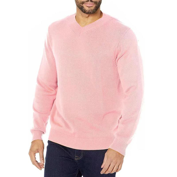 Men's Loose V-neck Pullover Solid Color Sweater 70439223X