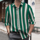 Men's Retro Striped Lapel Long Sleeve Shirt 70538409TO
