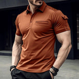 Men's Solid Color Pocket Men's Short Sleeve Sports Polo Shirt 34643595X