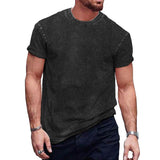 Men's Vintage Distressed Washed Round Neck Short-sleeved T-shirt 80240624TO