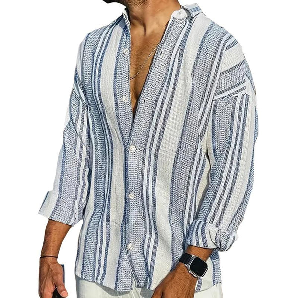Men's Loose Striped Lapel Long Sleeve Shirt 24624728TO