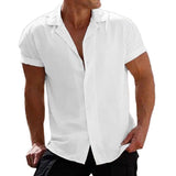 Men's Vintage Casual Solid Color Lapel Short Sleeve Shirt 63820260Y