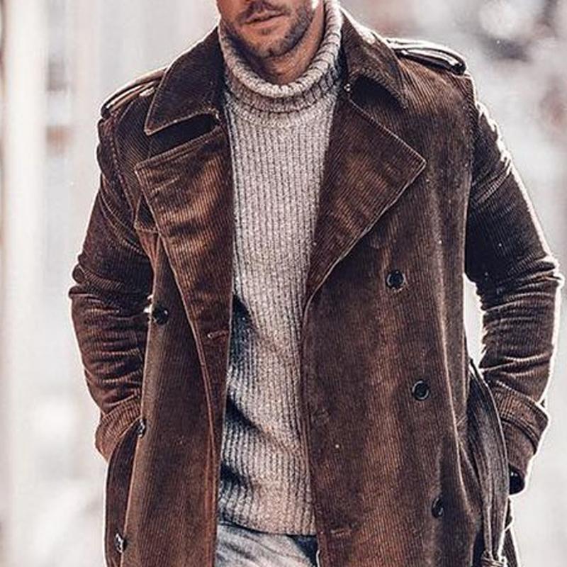 【Expédition 24 heures】Manteau à revers en velours côtelé de couleur unie pour homme 44138863X