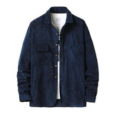 Men's Casual Solid Color Corduroy Lapel Long Sleeve Shirt 40833480M