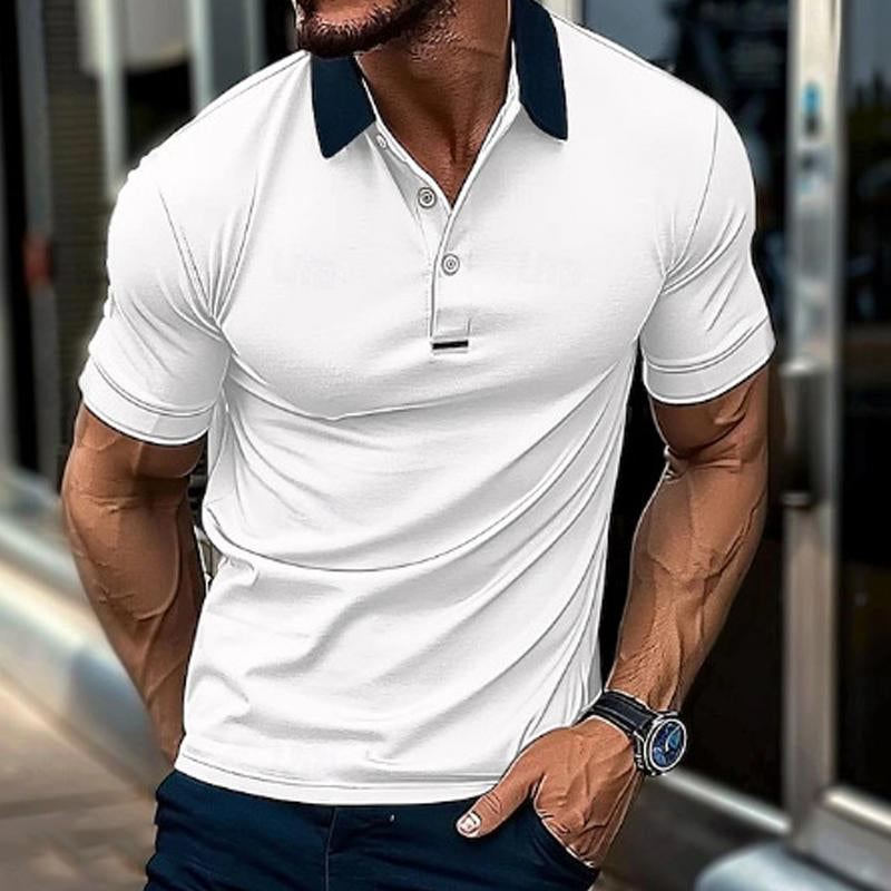 Men's Casual Lapel Color Block Short Sleeve Polo Shirt 03439690M