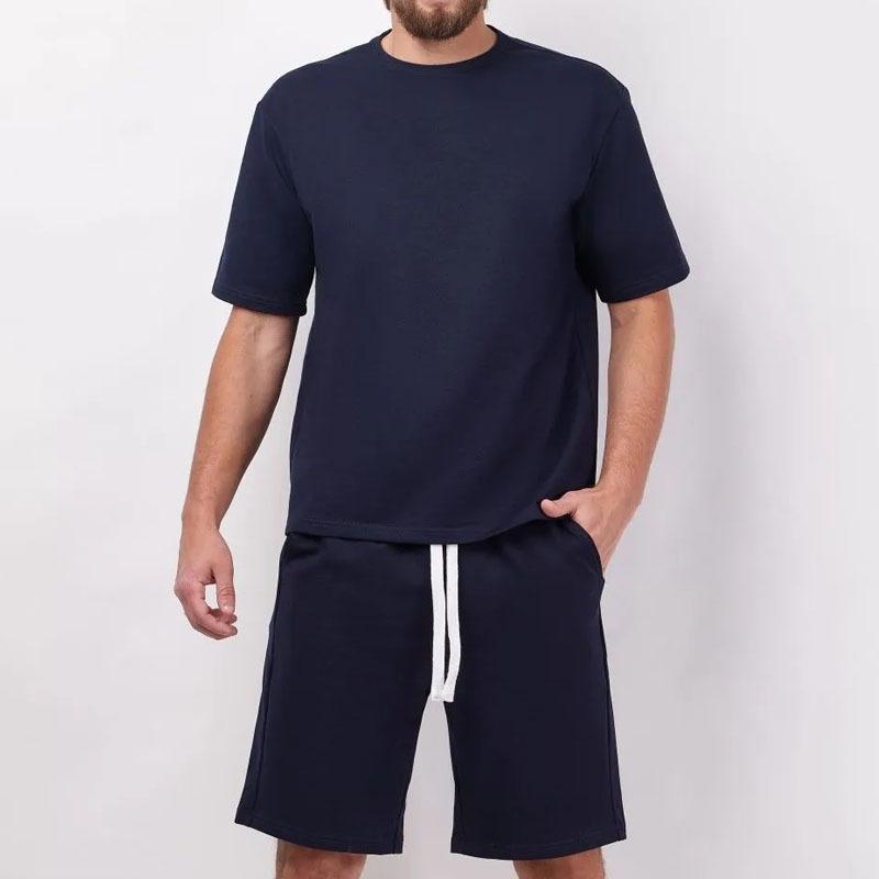 Men's Solid Color Sports Casual Short-Sleeved T-Shirt Shorts Set 37311516Y