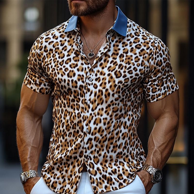 Men's Vintage Leopard Print Short Sleeve Shirt 03082843U