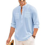 Men's Casual Solid Color Double Breast Pocket Henley Collar Long Sleeve Shirt 48346488Y