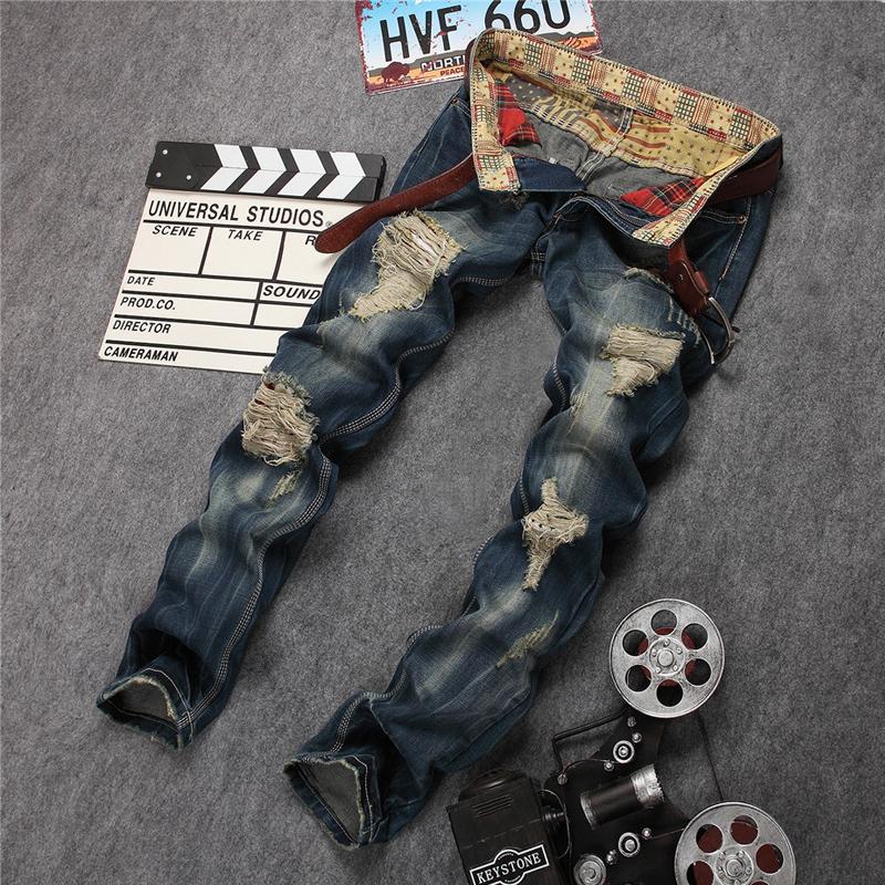 Men's Trendy Ripped Straight-leg Distressed Jeans 79480521X