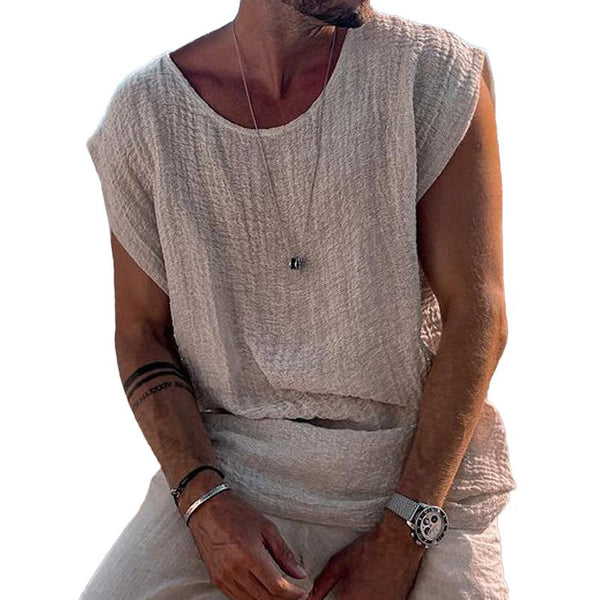 Men's Casual Solid Color Loose Round Neck Tank Top 35575042M