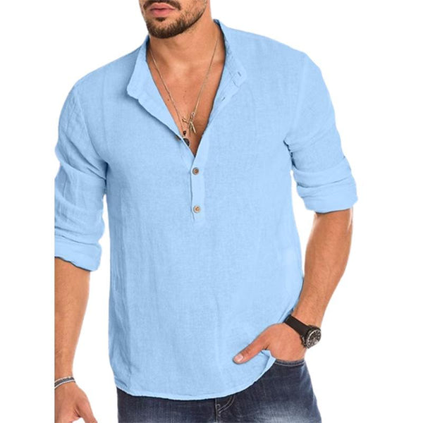 Men's Linen Loose Solid Color Cotton Linen Long Sleeve Shirt 45816673X