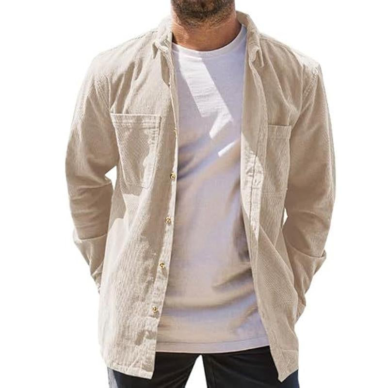 Men's Solid Casual Multi-Pocket Corduroy Shirt 81081936X