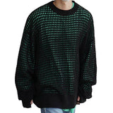 Men's Fashion Solid Color Mesh Hollow Round Neck Long Sleeve Knitted Sweater 25224548M