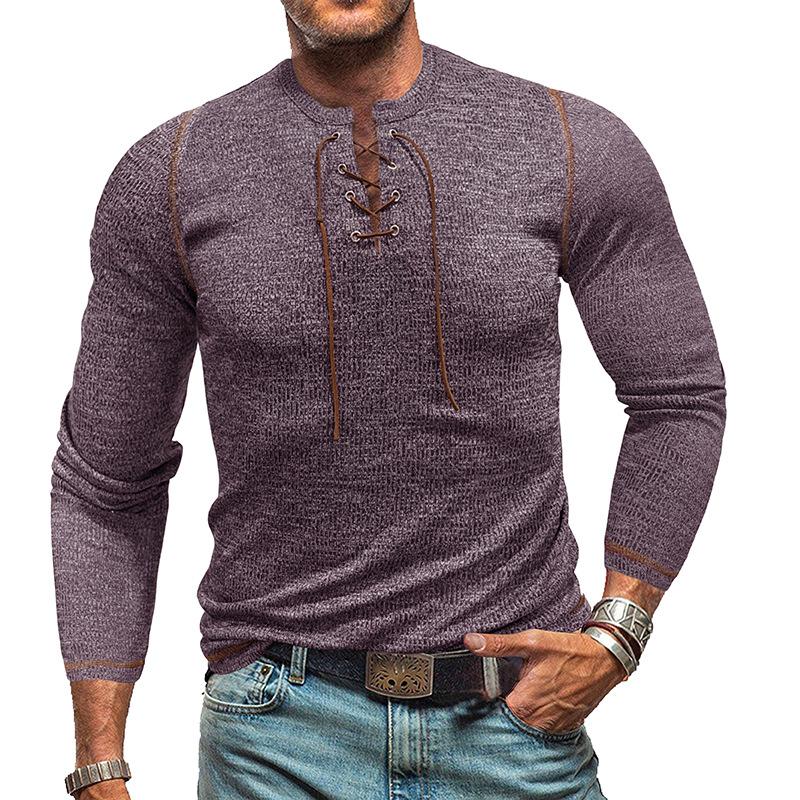 Camiseta Henley de manga larga con cuello redondo y corbata para exteriores para hombre 83787856X