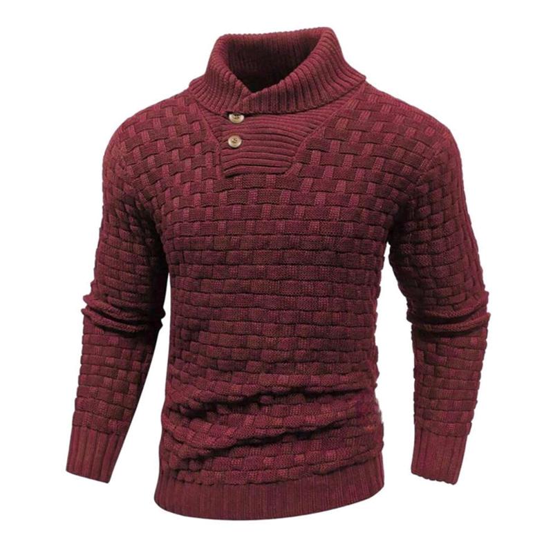 Men's Solid Color Round Neck Pullover Lapel Sweater 19352883X