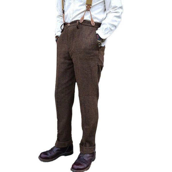Men's Vintage Solid Color Straight Leg Trousers (Without Suspender Clips) 94641246Y
