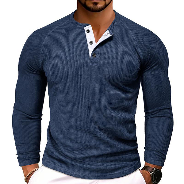 Men's Casual Round Neck Waffle Long Sleeve T-Shirt 43399933Y