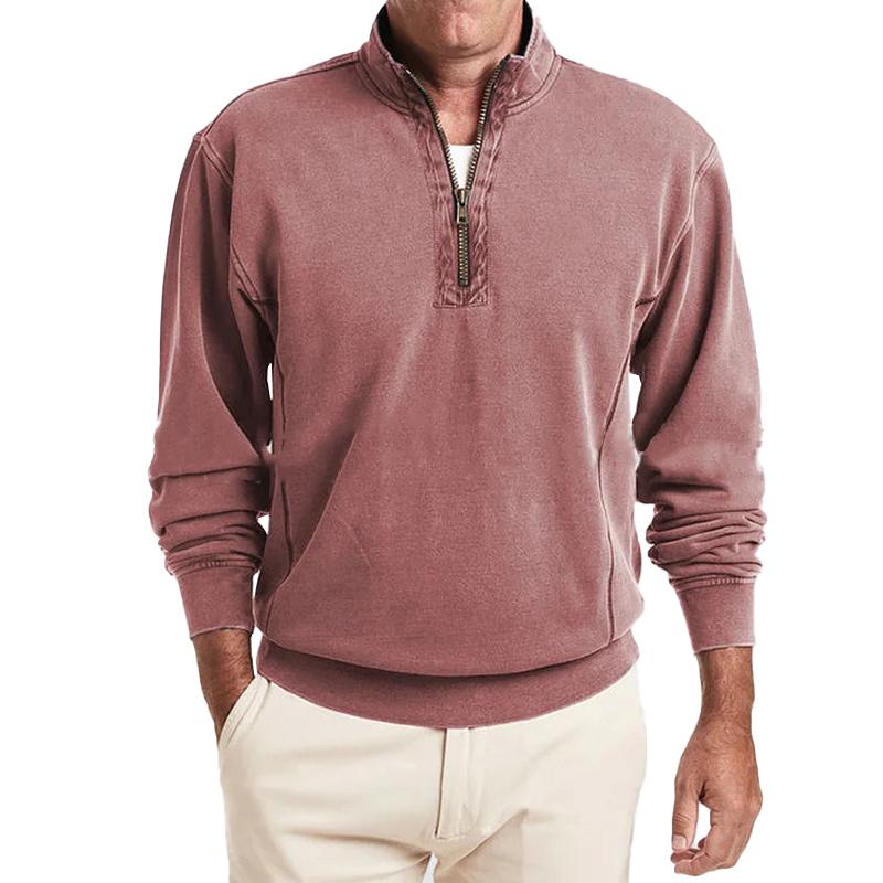 Men's Solid Color Zip Stand Collar Sweatshirt 31863536X