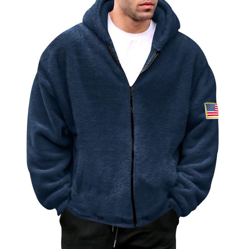Men's Solid Fleece Hooded Zipper Casual Jacket 94733738Z