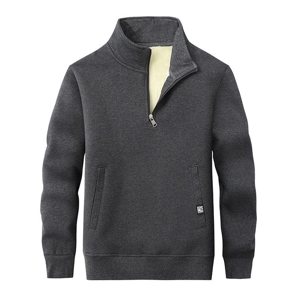 Men's Casual Stand Collar Washed Sherpa Loose Warm Pullover Sweatshirt 34040550M