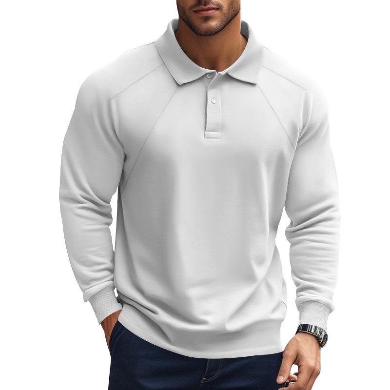 Polo casual da uomo con risvolto a maniche lunghe Raglan in tinta unita 47889552M