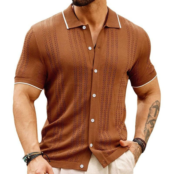 Men's Lapel Contrast Color Single-Breasted Sweater POLO Shirt 96342189X