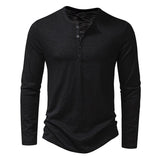 Men's Casual Henley Collar Solid Long Sleeve T-Shirt 54603590Y