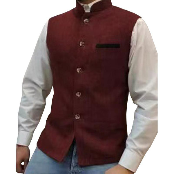 Men's Vintage Stand Collar Contrast Color Single Breasted Suit Vest 59649792M