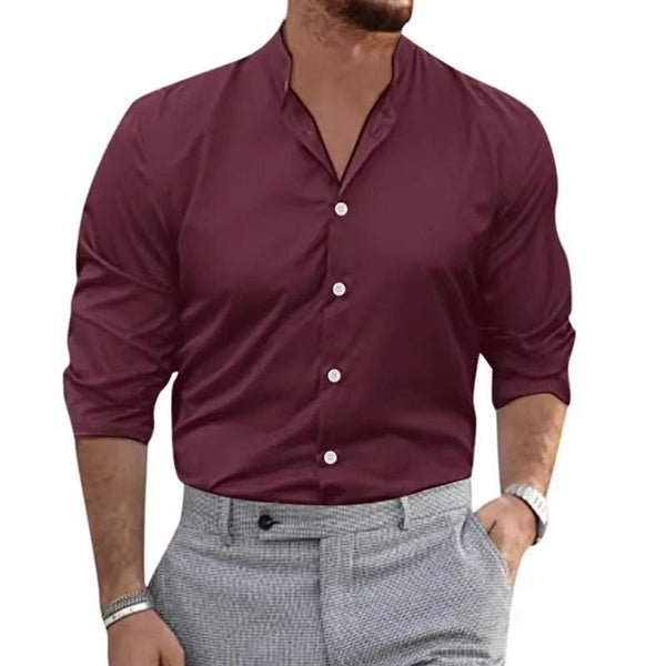 Men's Casual Solid Color Lapel Breathable Long Sleeve Shirt 59946067M