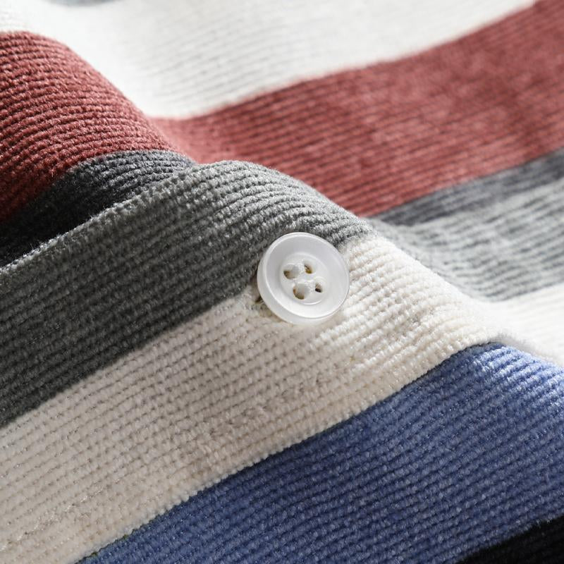 Men's Vintage Corduroy Colorful Stripe Print Long Sleeve Shirt 99000603Y