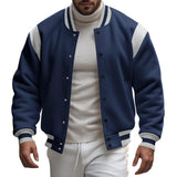 Men's Casual Colorblock Plus Velvet Stand Collar Baseball Jacket 22354630Y