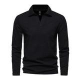 Men's Casual Solid Color V-Neck Long-Sleeved Polo Shirt 00976045Y