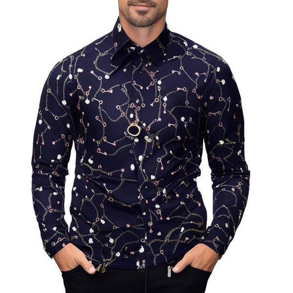Men's Casual Printed Long Sleeve Shirt 23243785X