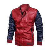 Men's Classic Casual Colorblock Zipper Stand Collar PU Leather Jacket 34793826K