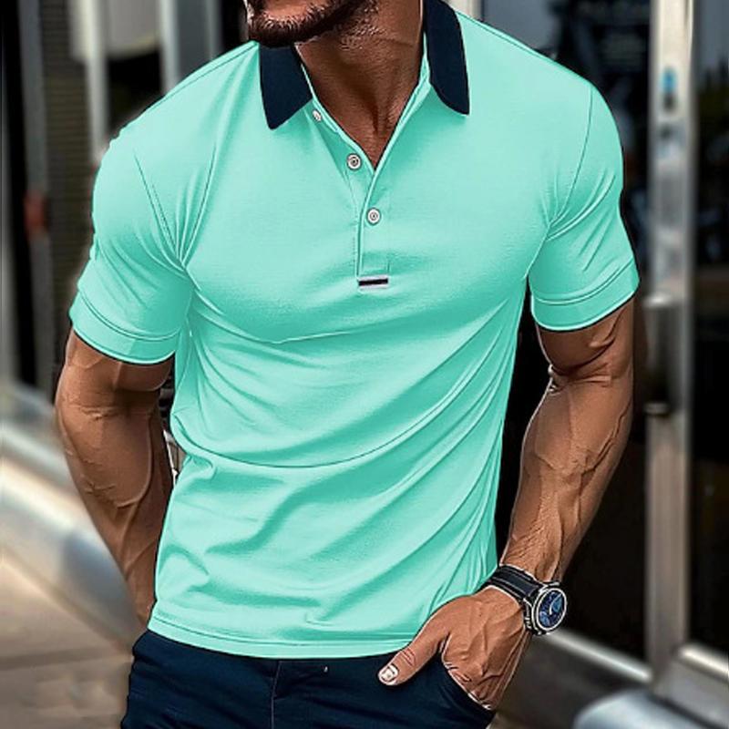Men's Casual Lapel Color Block Short Sleeve Polo Shirt 03439690M