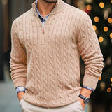 Men's Solid Cable Knit Half High Collar Long Sleeve Sweater 54249239Z