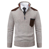 Men's Casual Retro Patchwork Pocket Stand Collar Zipper Sweater 32851595TO