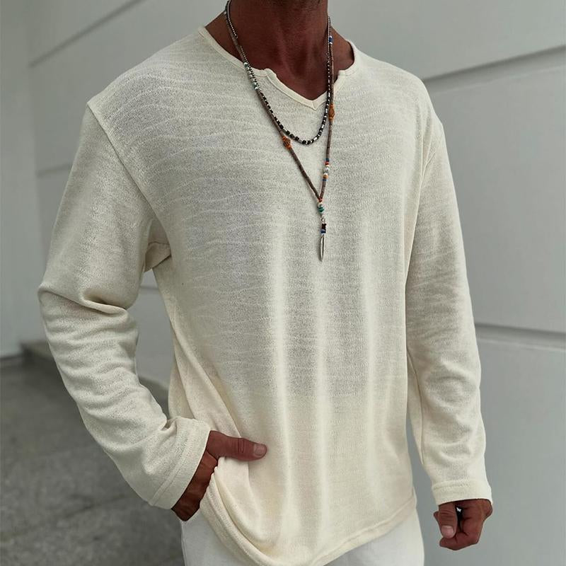 Men's Casual Blended V-neck Long-sleeved T-shirt 80664437X