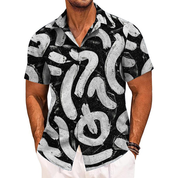Men's Casual Trendy Letter Lapel Short-sleeved Shirt 89252758TO